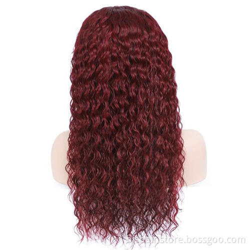 Wholesale Human Hair Headband 99j Burgundy Colored Curly Wave Wig For Women Human Hair 10A Brazilian Remy Hair Curly